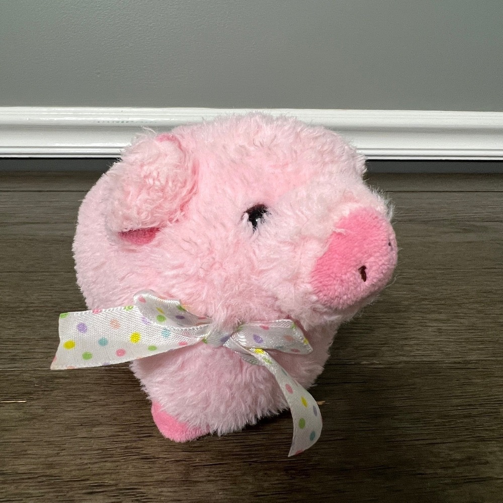 Celebrate Pink Pig Plush Stuffed Animal Toy Polka Dot Bow Petey Small 5 inch